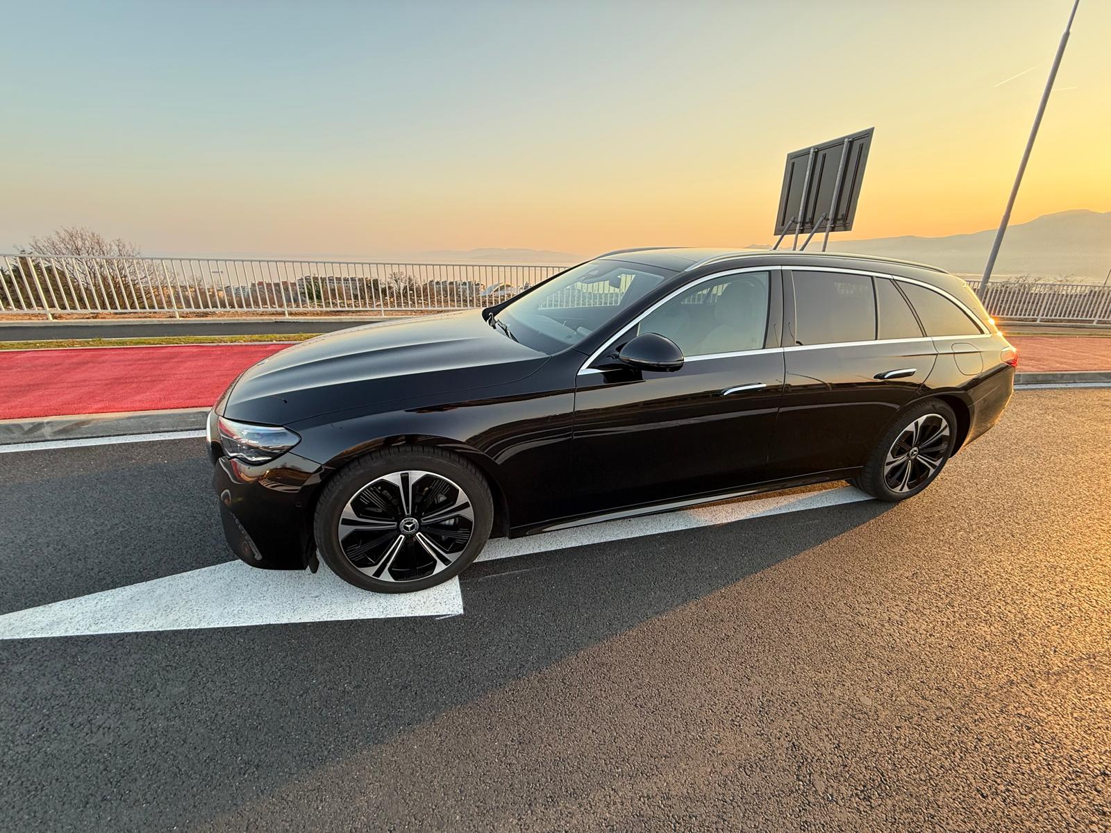 Mercedes at sunset by the coast